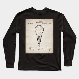 Edison Lamp Patent - Housewarming Home Hallway Entry Decor Art - Antique Long Sleeve T-Shirt